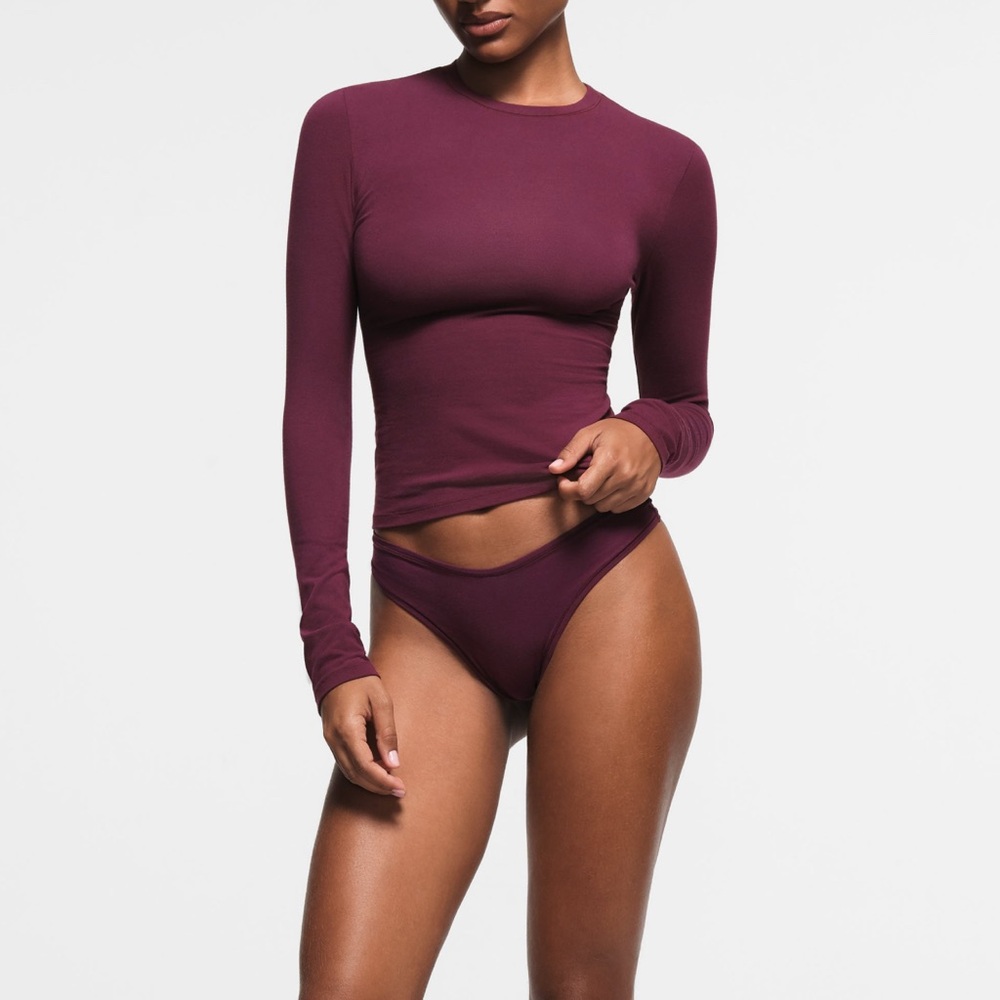 SKIMS Red Long Sleeve Fitted Bodysuit